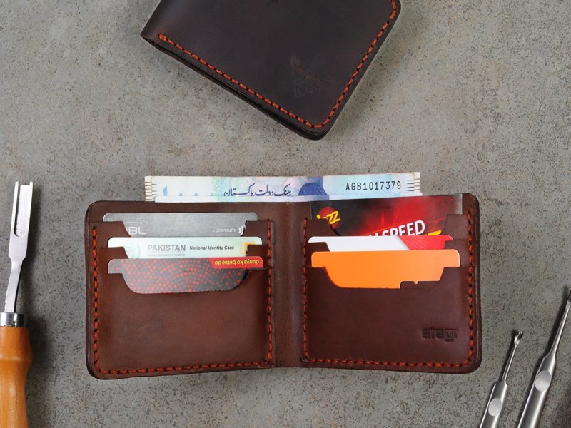 Kingsmann Bifold Leather Wallet, open, with cards