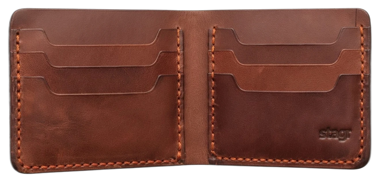 Handcrafted bifold wallet, the parts laid out