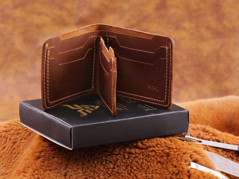 Majestic Trifold Leather Wallet, in the workshop