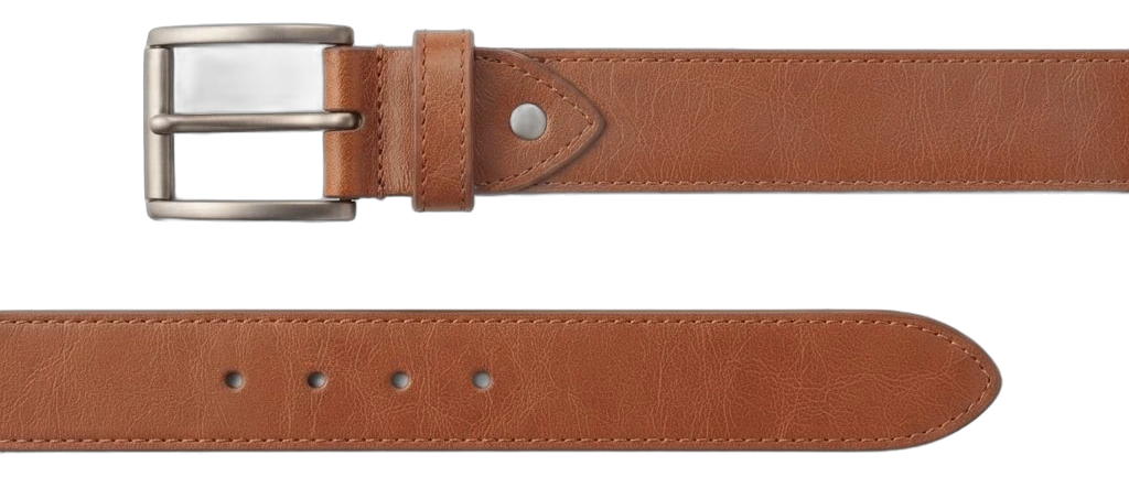 Handcrafted leather belt, the parts laid out