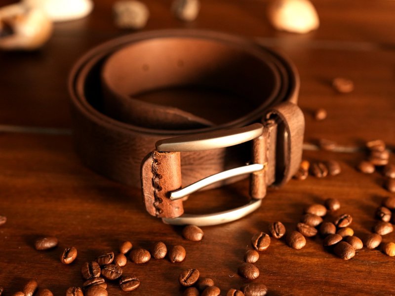 Outlaw Crazy Horse Leather Belt, coiled, from the shoot