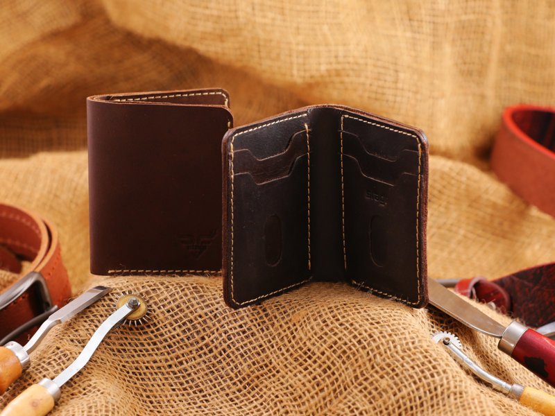 Purefold Minimalist Leather Wallet, in the workshop